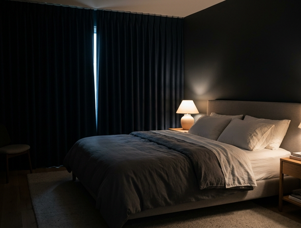 Abgedunkeltes und gut gelüftetes Schlafzimmer im Sommer