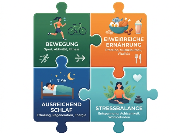 Puzzleteile als Symbol für das Zusammenspiel von Hormonen, Bewegung und Ernährung