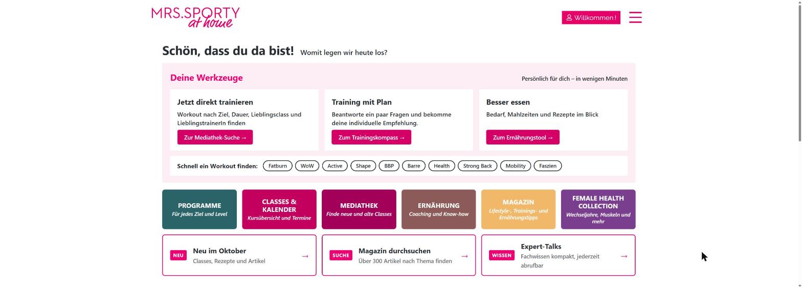 Bildschirmfoto: das Dashboard nach dem Login