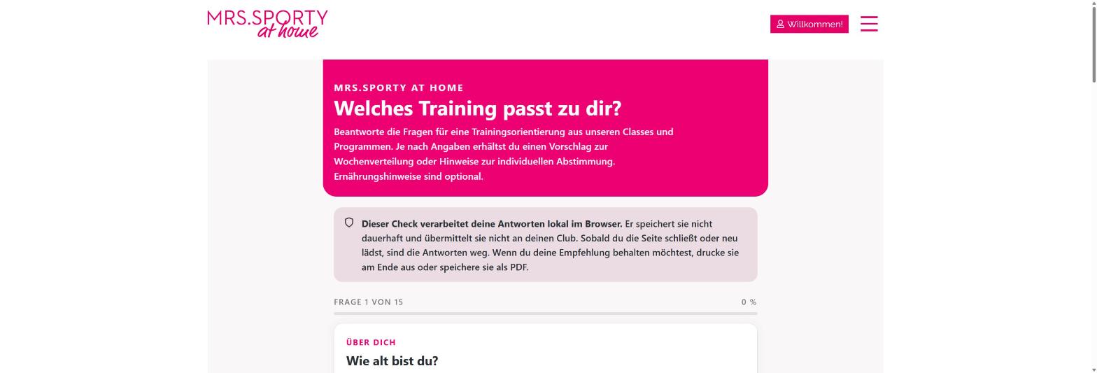 Bildschirmfoto: der Trainingskompass